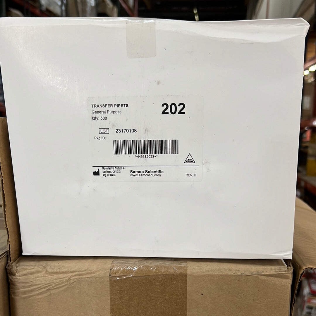 SAMCO (5000 PACK) TRANSFER PIPETS 202 General Purpose 7.7 ml 10 Boxes (500 per b