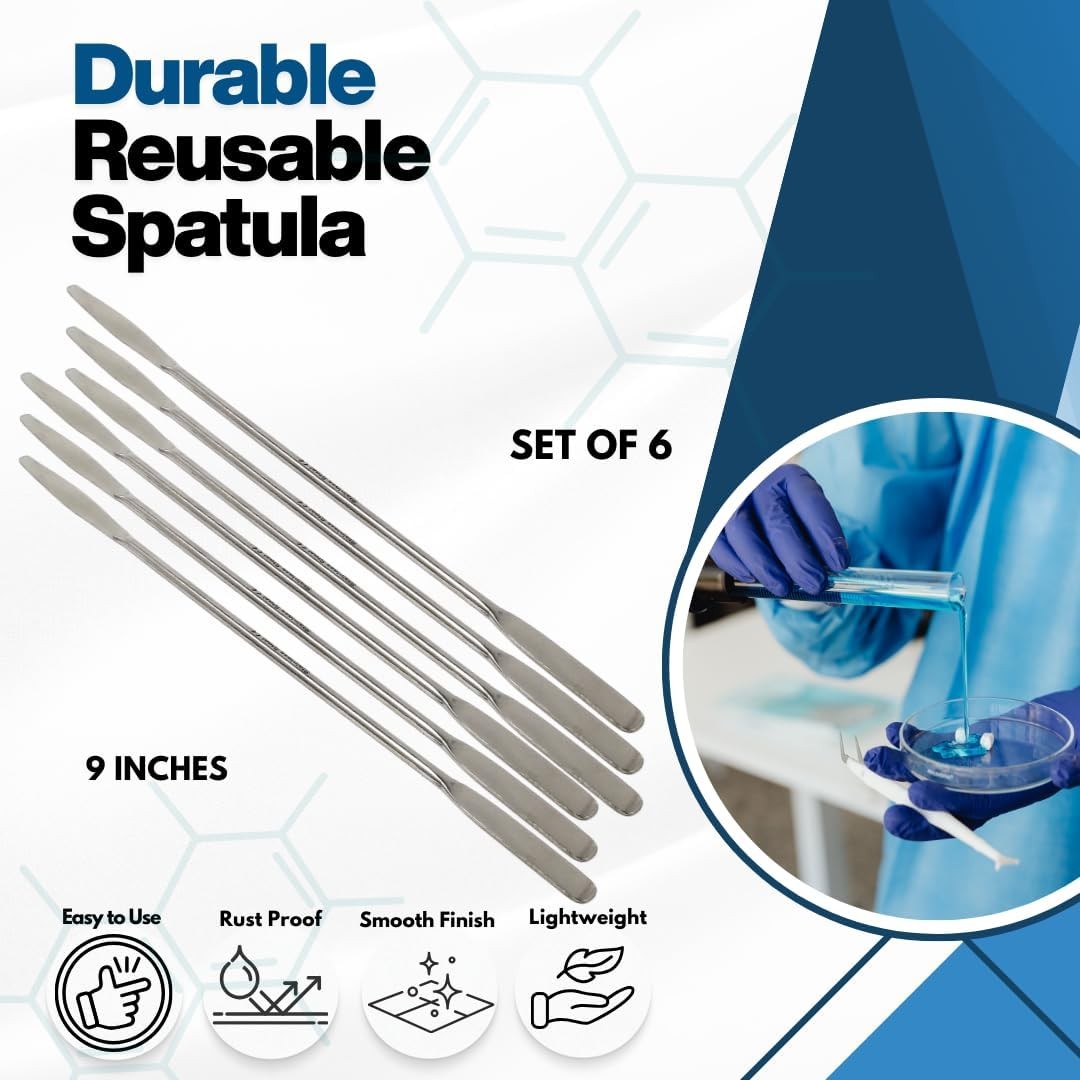 6Pcs Lab Spatulas 2-in-1 Micro Round/Tapered Arrow Stainless Streel Samplers 9″