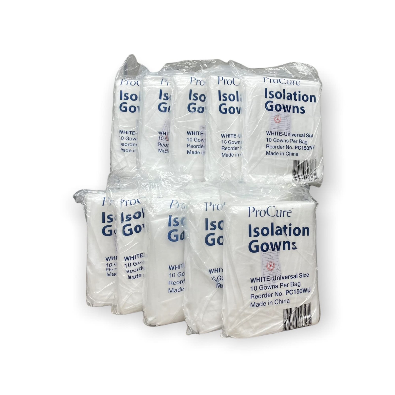ProCure PC150WU – Procure Disposable Isolation Gowns 10-Count Longsleeve with El