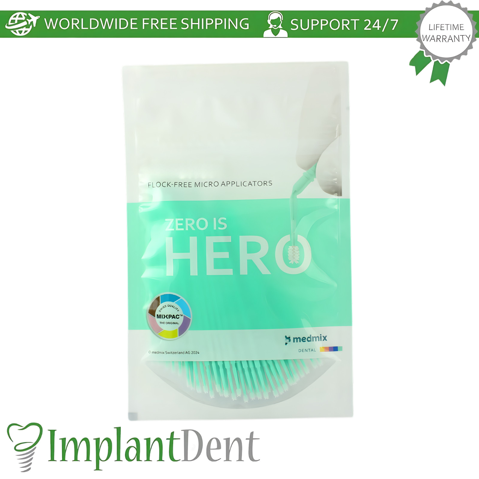 Dental Flock Free Micro Applicator Brushes Mint 50pcs Flexible Tip Dental Lab