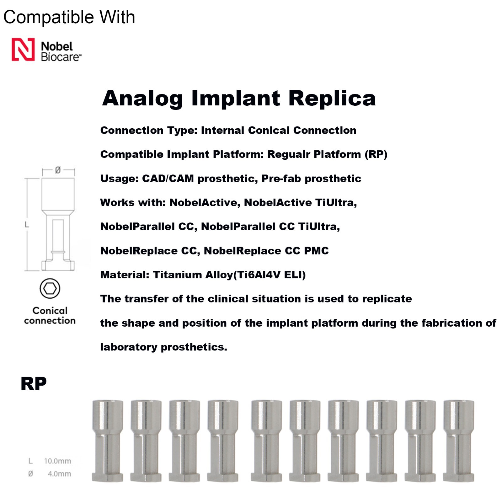 Nobel Biocare Active Implant system Analog Impress Coping Open/Closed Tray NP/RP