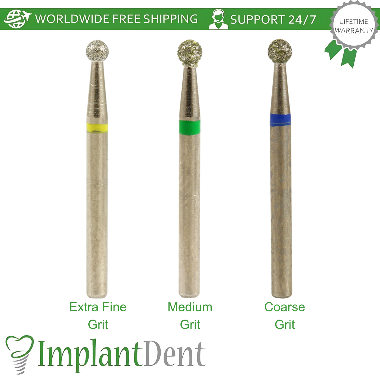 FG Diamond Dental Burs High Speed Round Ball Head Handpiece Stainless Steel