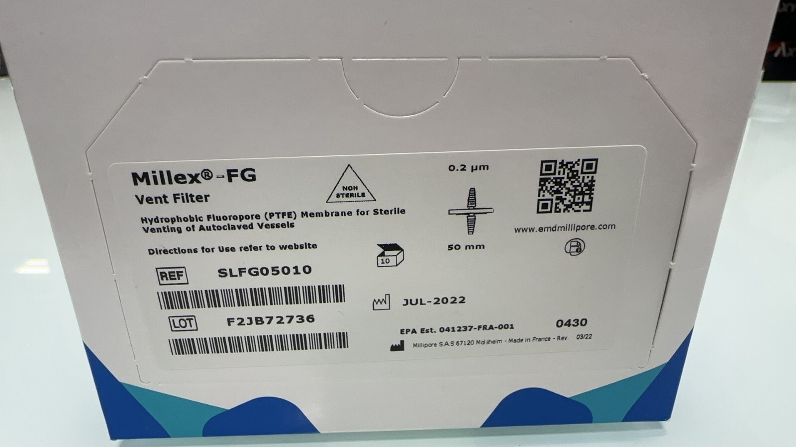 BOX OF 9, MILLIPORE SLFG05010 0.2µm 50mm PTFE STERILE VENT FILTER
