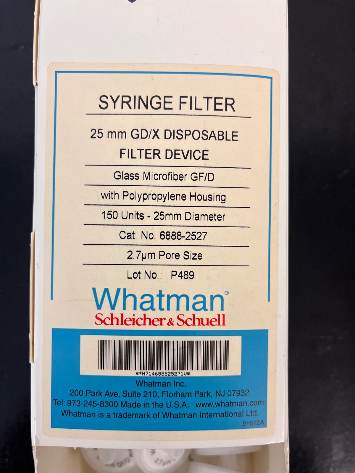 Whatman 6888-2527 GD/X 25mm Syringe Filter, Glass Microfiber GF/D 2.7 um 100+