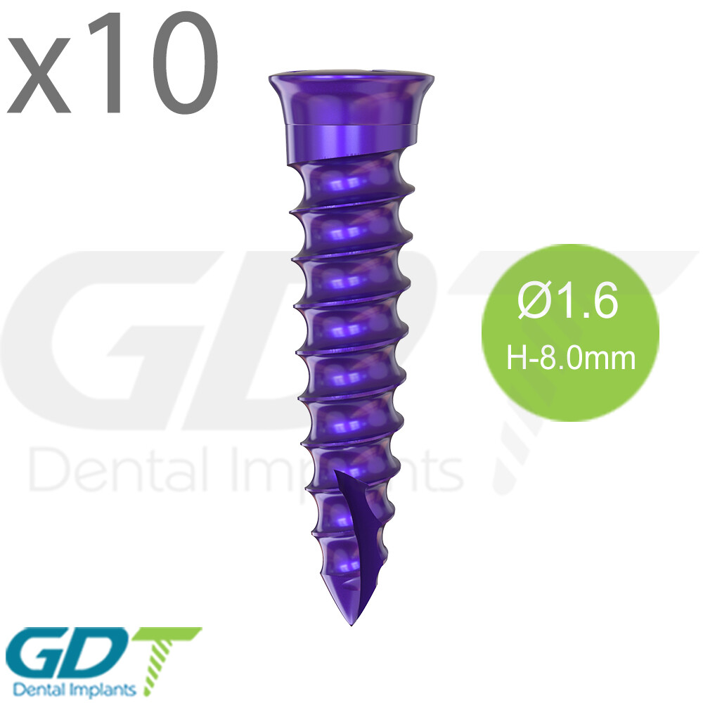10 Self Drilling GBR Bon Screw Ø1.6mm, 8.0mm Membrane Fixation Dental Im plant