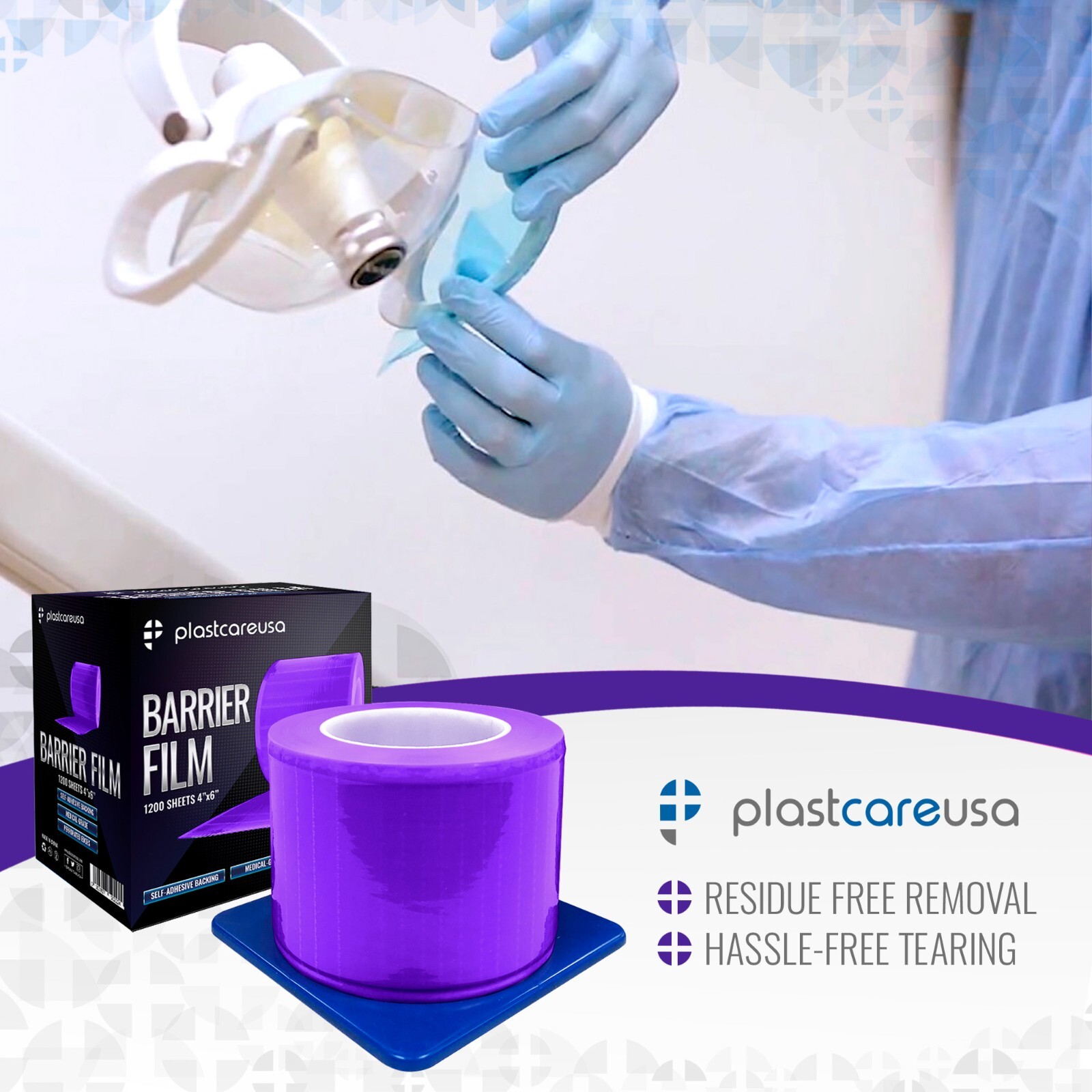 Purple Barrier Film, Plastic Sheeting Dental Tattoo Adhesive 1200 4″ x 6″ Sheets
