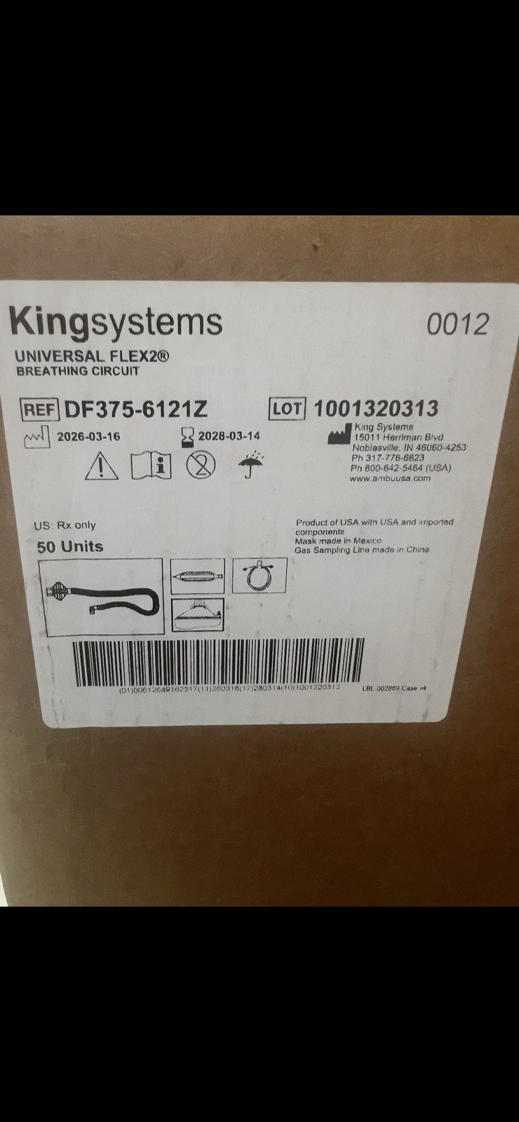 King Systems Universal Flex2 Breathing Circuit DF375-6121Z BOX OF 50 UNOPENED