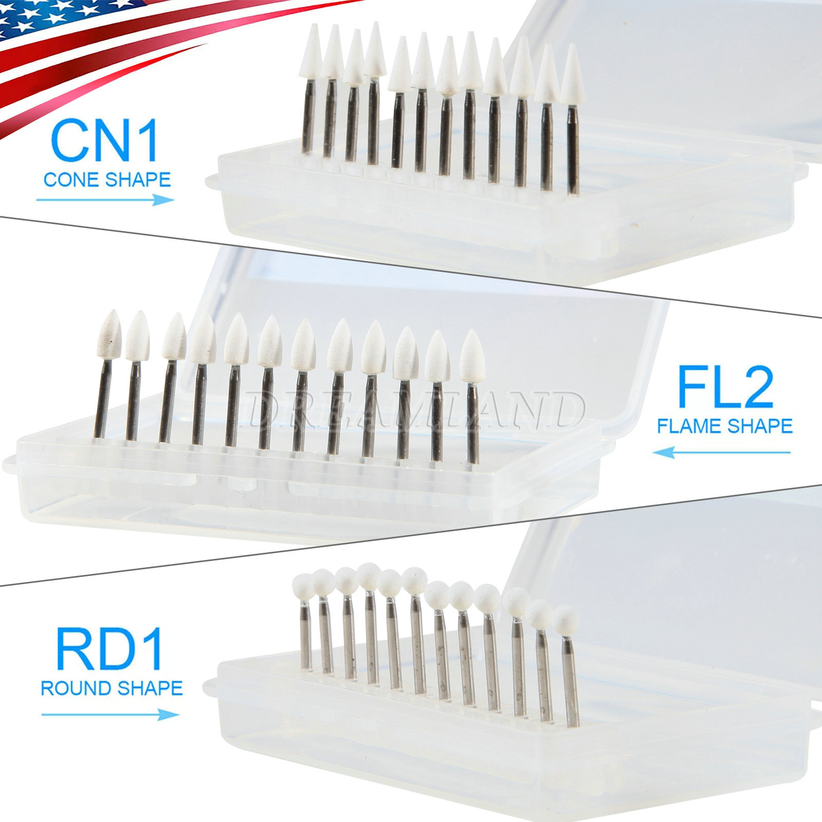 Dental White Stone Aluminum Oxide Polishing FG Burs For High Speed 12/pk