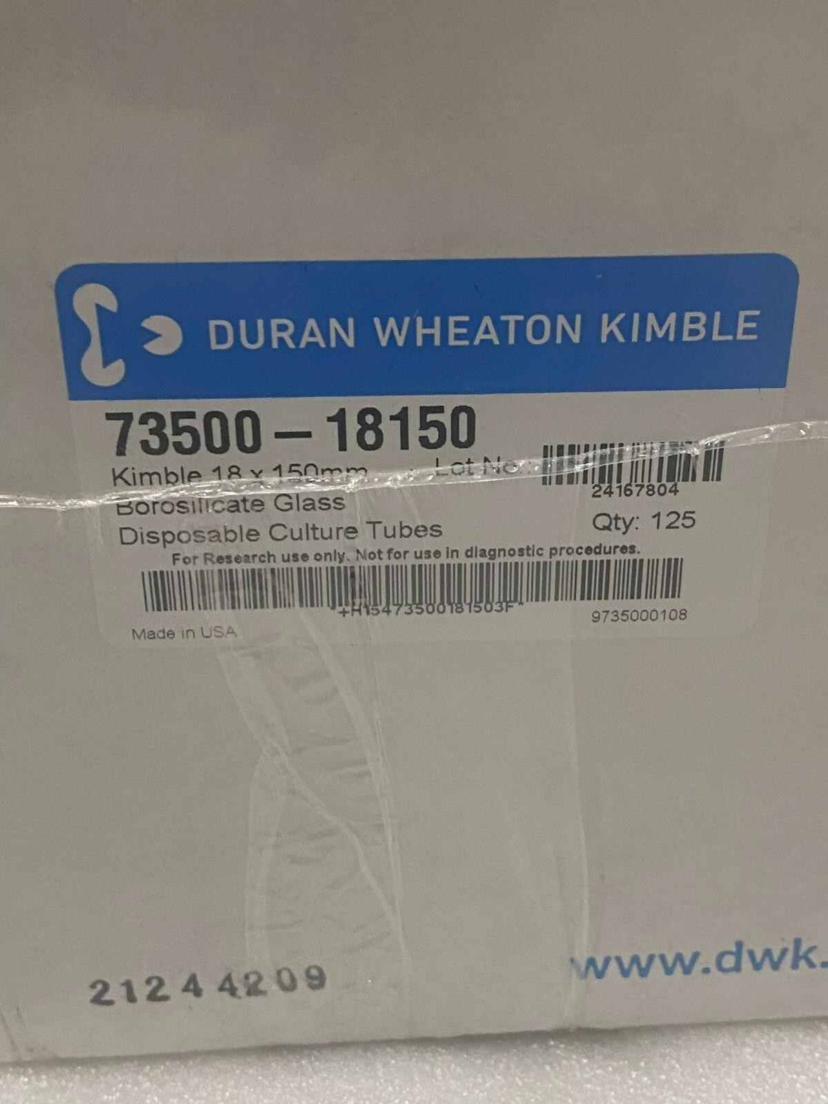 DURAN WHEATON KIMBLE 73500-18150 PLAIN DISPOSABLE BOROSILICATE GLASS TUBE 28.5MM