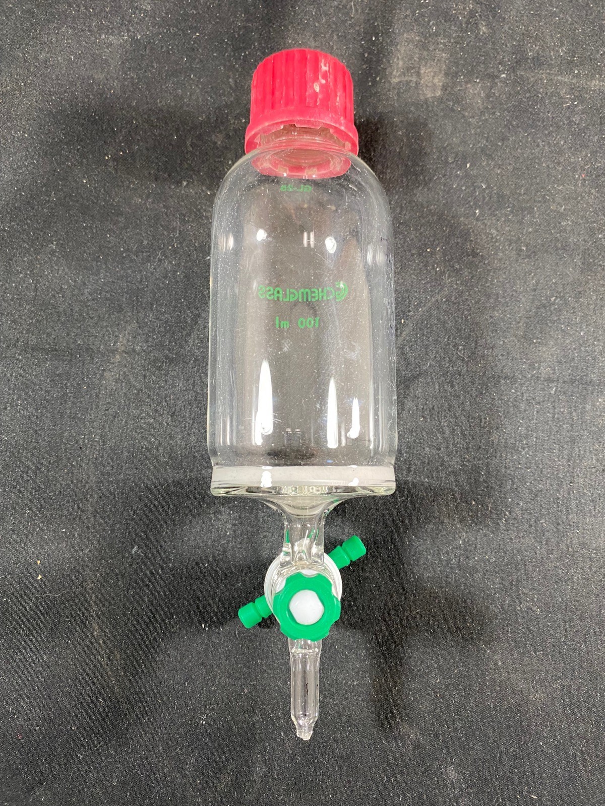 CHEMGLASS Glass 100mL GL-25 M Frit Luer Solid Phase Peptide Synthesis Vessel