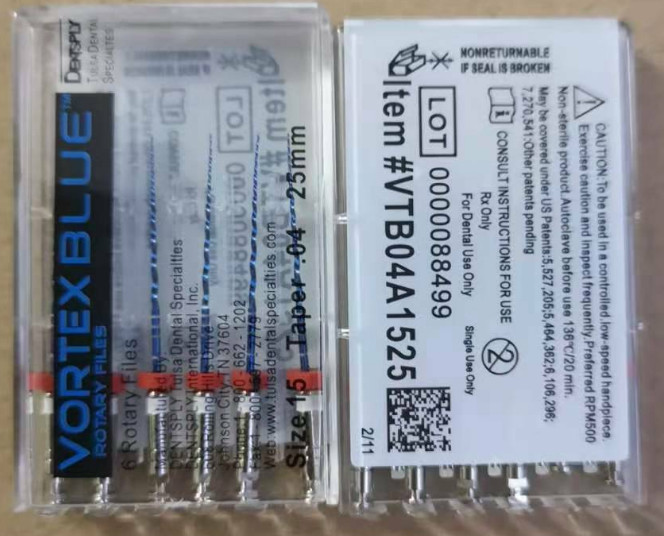 Dentsply Tulsa Dental Vortex Blue 21mm, 25mm all Taper rotary files 6/pk