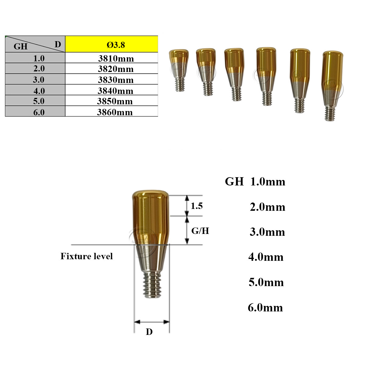 0 °straight Locator abutment Male caps fit to Megagen AO paltform D3.8 GH1-6