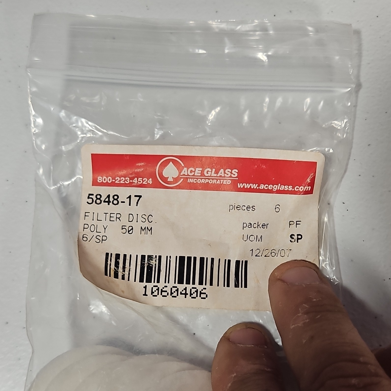 Ace Glass 5848-17 Poly Filter Disc 50mm, 6 Pack for Physical/Medical Labs