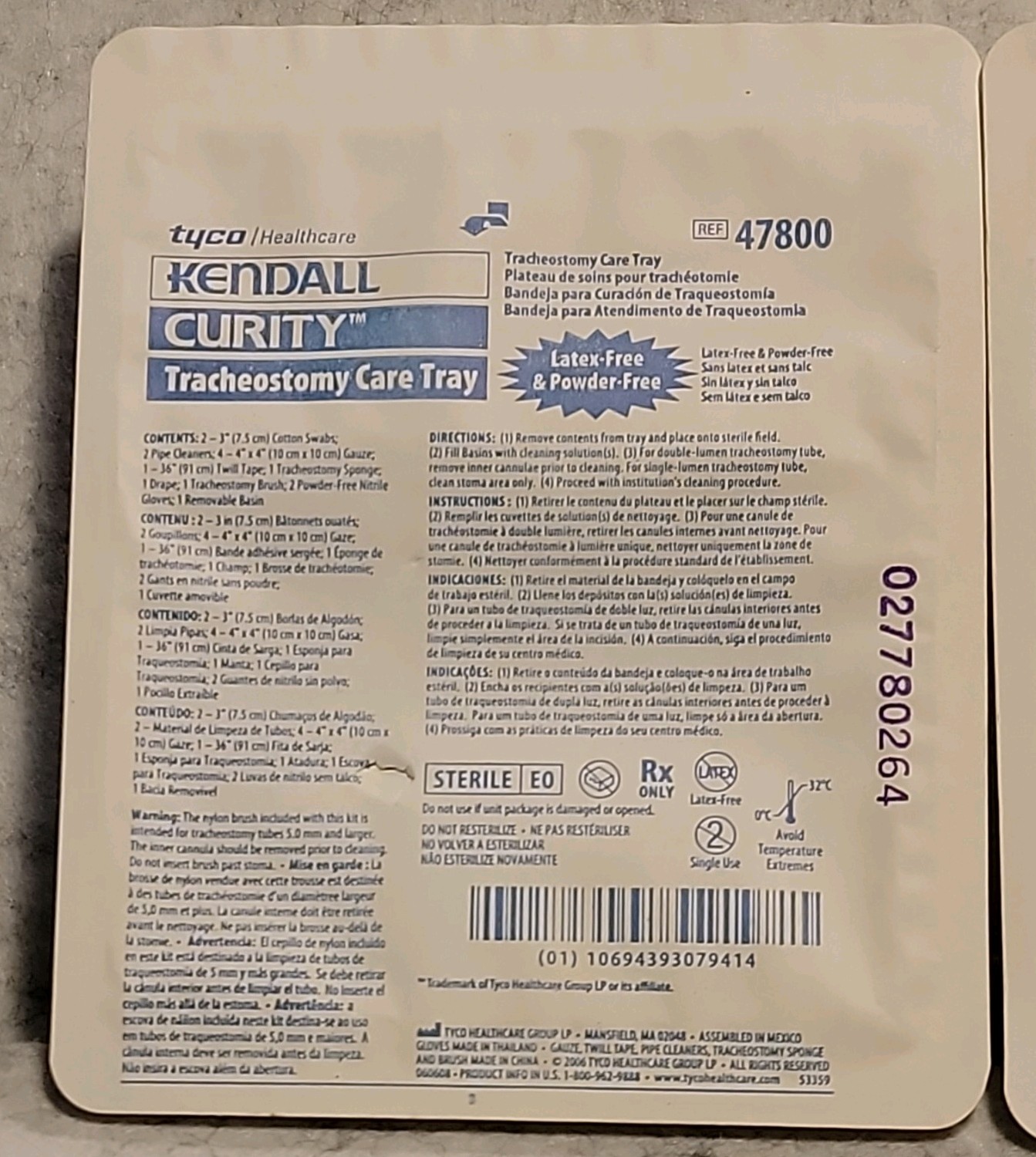Kendall Curity Tracheostomy Care Tray 47800 Latex-Free Powder-Free Lot of 3