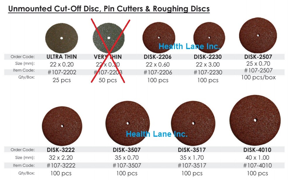 Meta Dental Lad Unmounted Cut-Off Discs Pin Cutters Roughing Discs Box/100