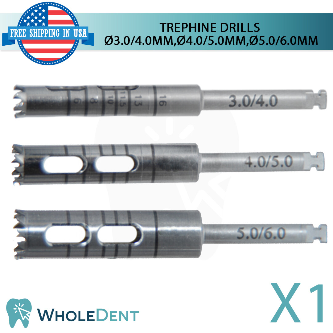 Set Of 3 Trephine Drills Tool Bur Instrument Harvest Dental Im plant Bon Graft