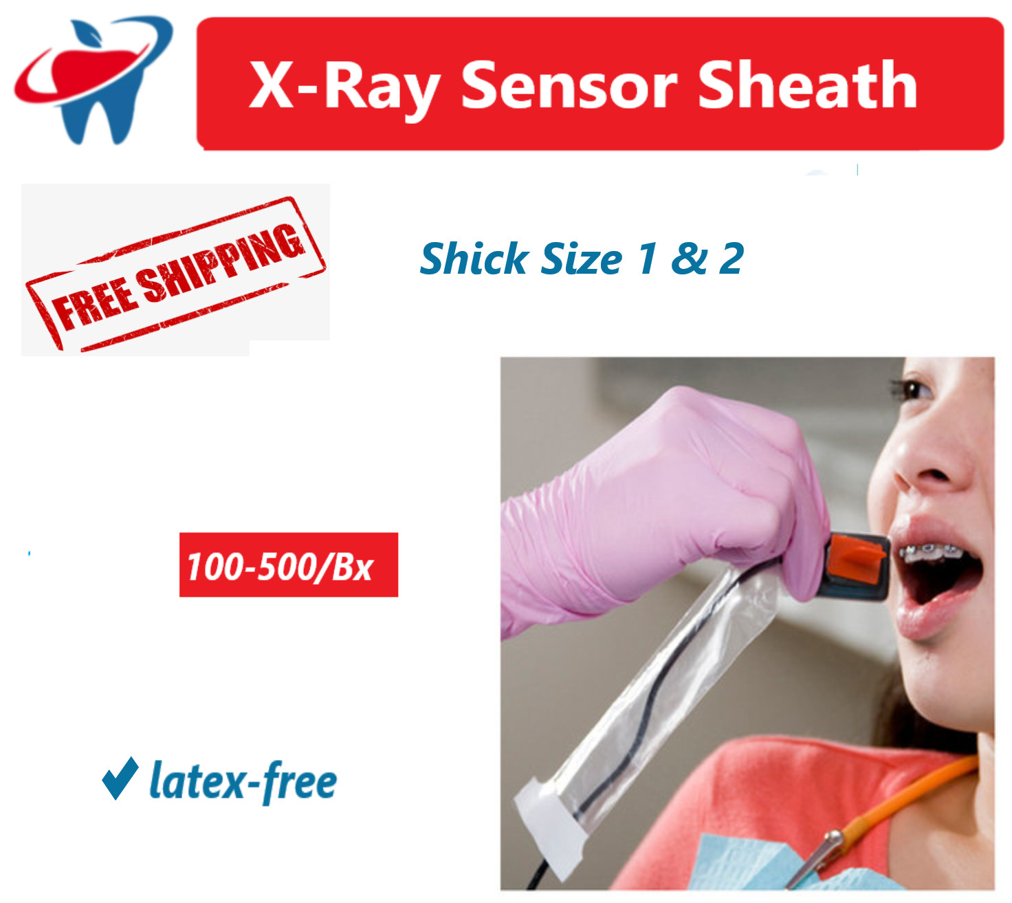 Dental Digital X-Ray Sensor Sleeve Sensor Cover For Shick 1 or Shick 2, 500/Bx