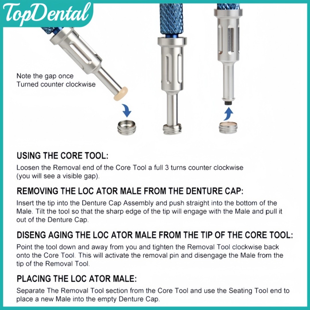 USA Dental 3-in-1 Locator Core Tool Implant Overdenture Attachment Retention Cap
