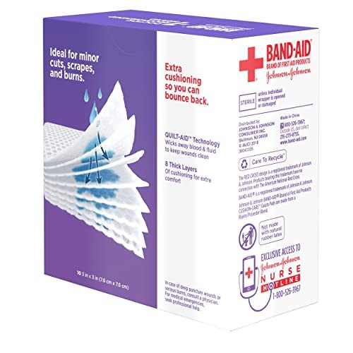 Band-Aid Brand Cushion Care Non-Stick Gauze Pads, 3×3 Inch 25ct (Pack of 10)