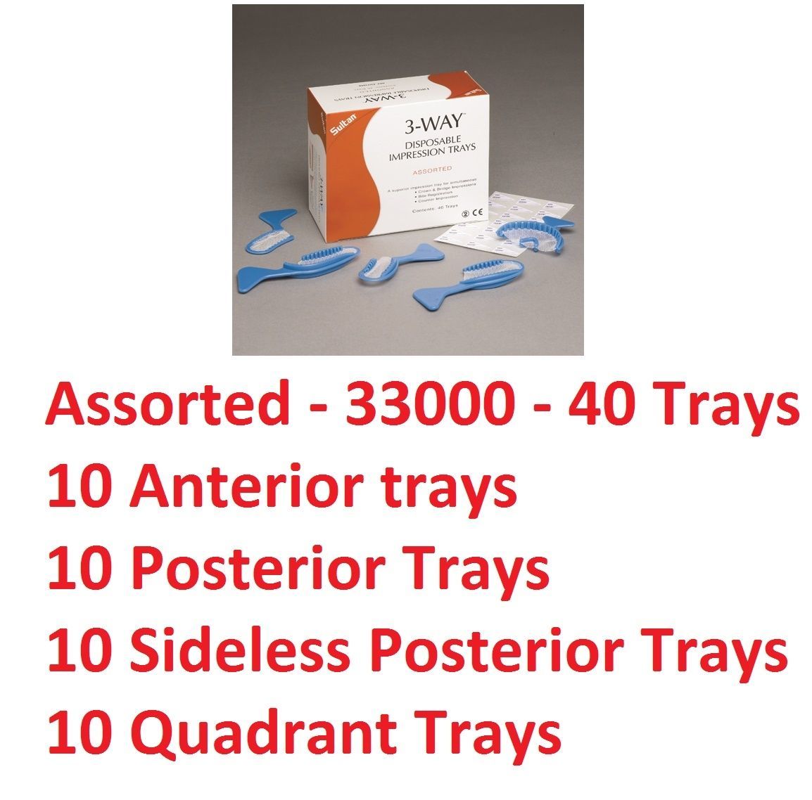 40 Assorted Bite Registration Impression Trays Sultan 3-Way Tray Assorted