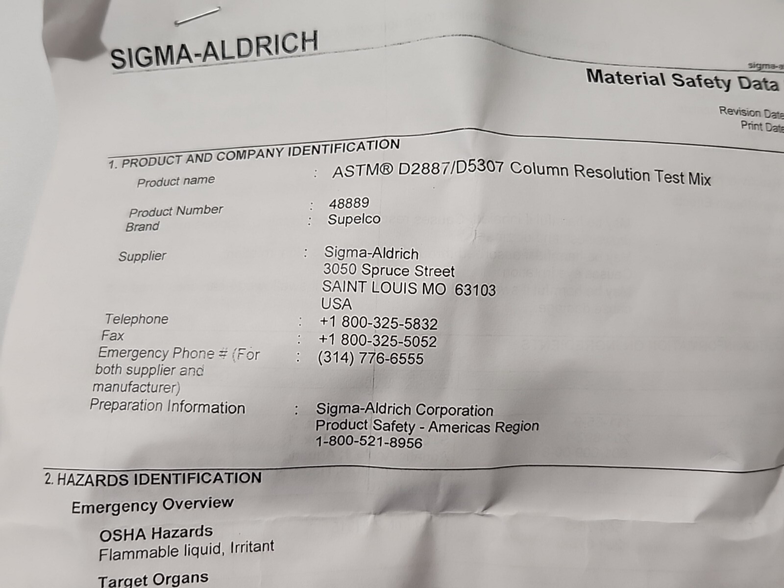 *NEW* Sigma-Aldrich Supelco 48889 ASTM D2887/D5307 Column Resolution Test Mix 1%