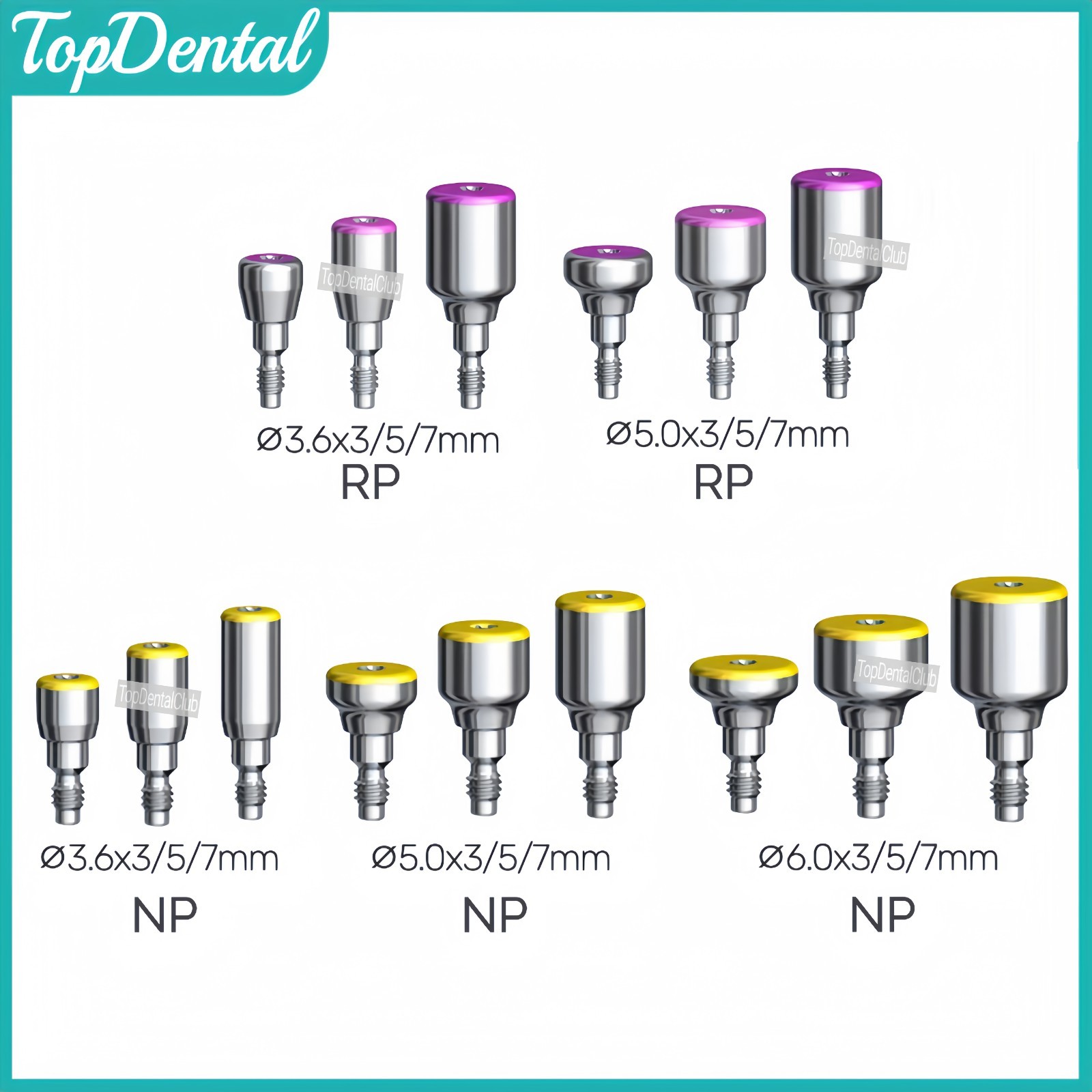 Dental Healing Cap Abutmment RP NP Compatible Fit Nobel Active Yellow Purple