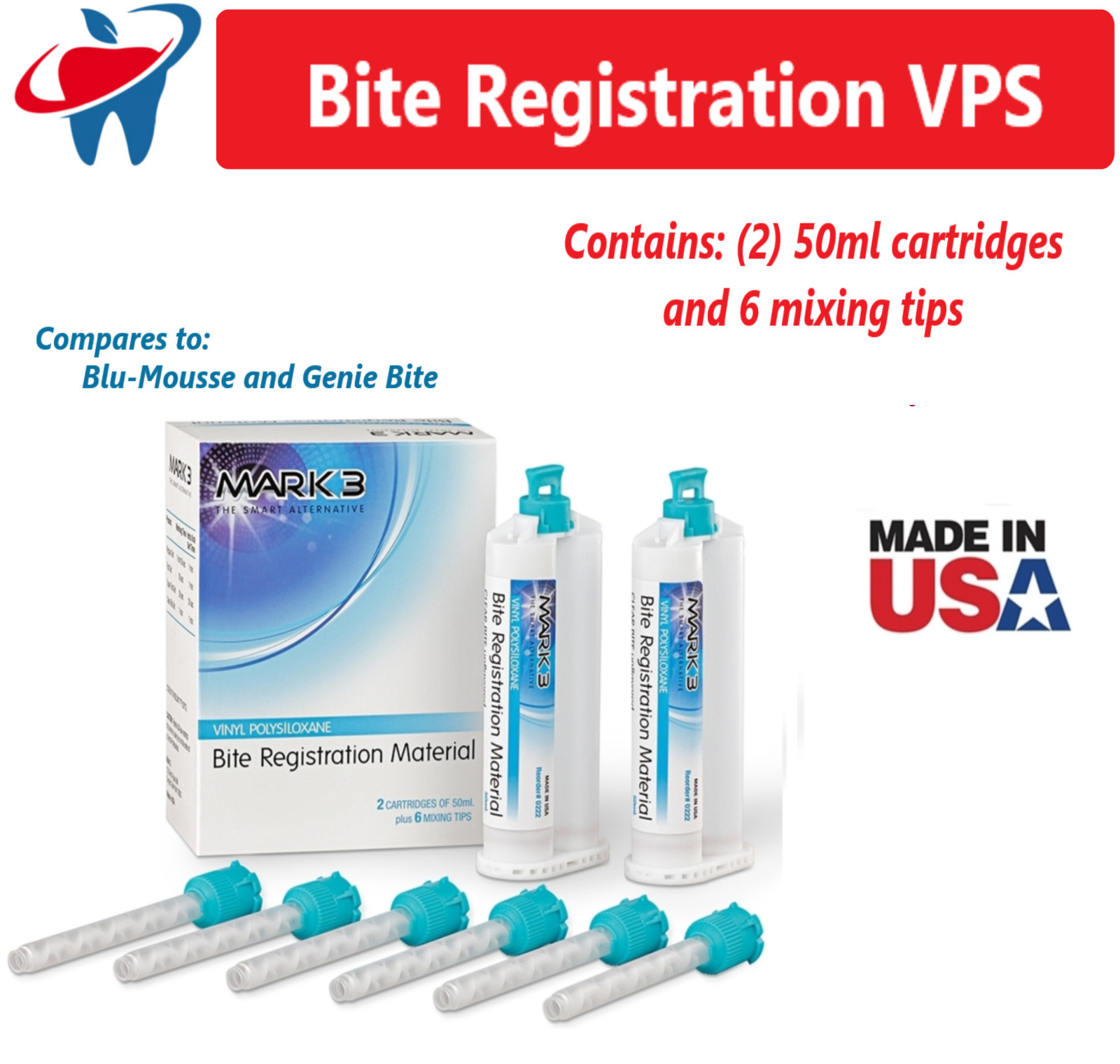Mark3 Bite Registration Impression Material Fast Set 2 Cartridges w/HP Mix Tips