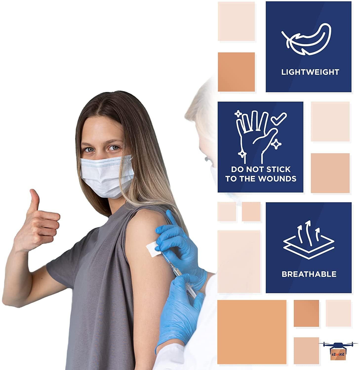 EZGOODZ White Cotton Gauze Pads Non Sterile, 4 x 4 Inch. Pack 100 Pack,
