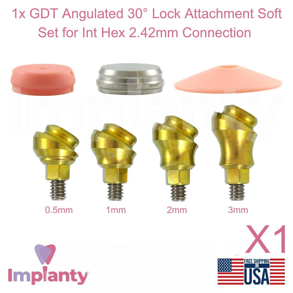 1x Dental Angulated 30° Lock Attachment Soft Set Titanium Int Hex 2.42mm System