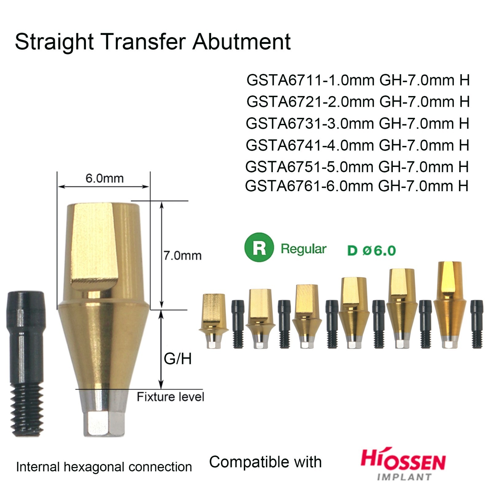 Dental Straight Transfer Abutment TI Compatible with Osstem Hiossen Mini/Regular