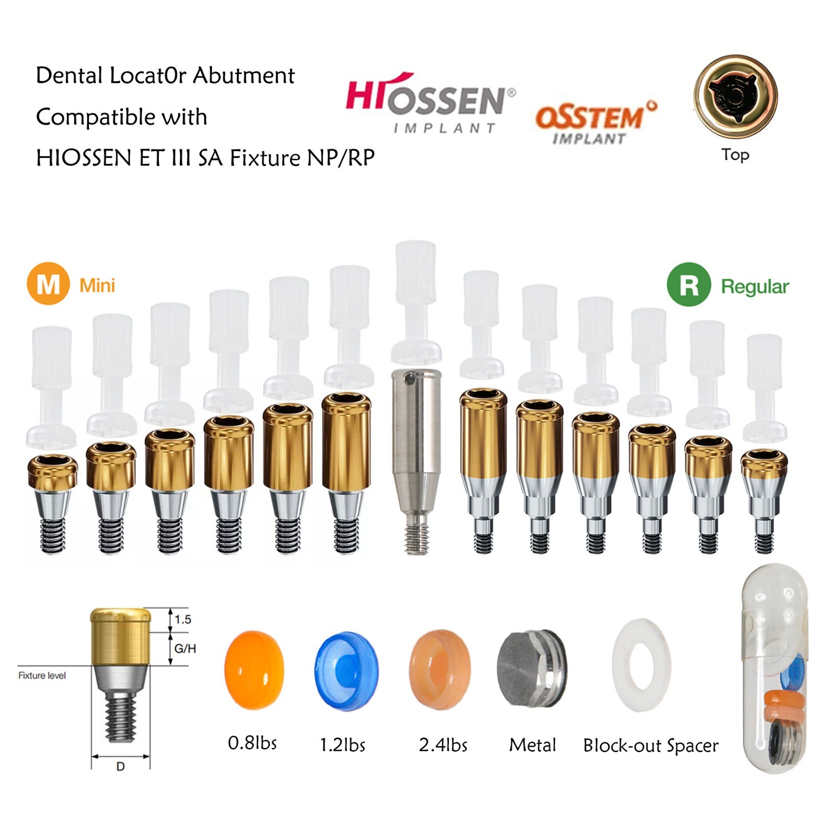 Dental Locator Attachment Abutment & Male Caps for Hiossen/Nobel/Zimmer/Bego/Mis