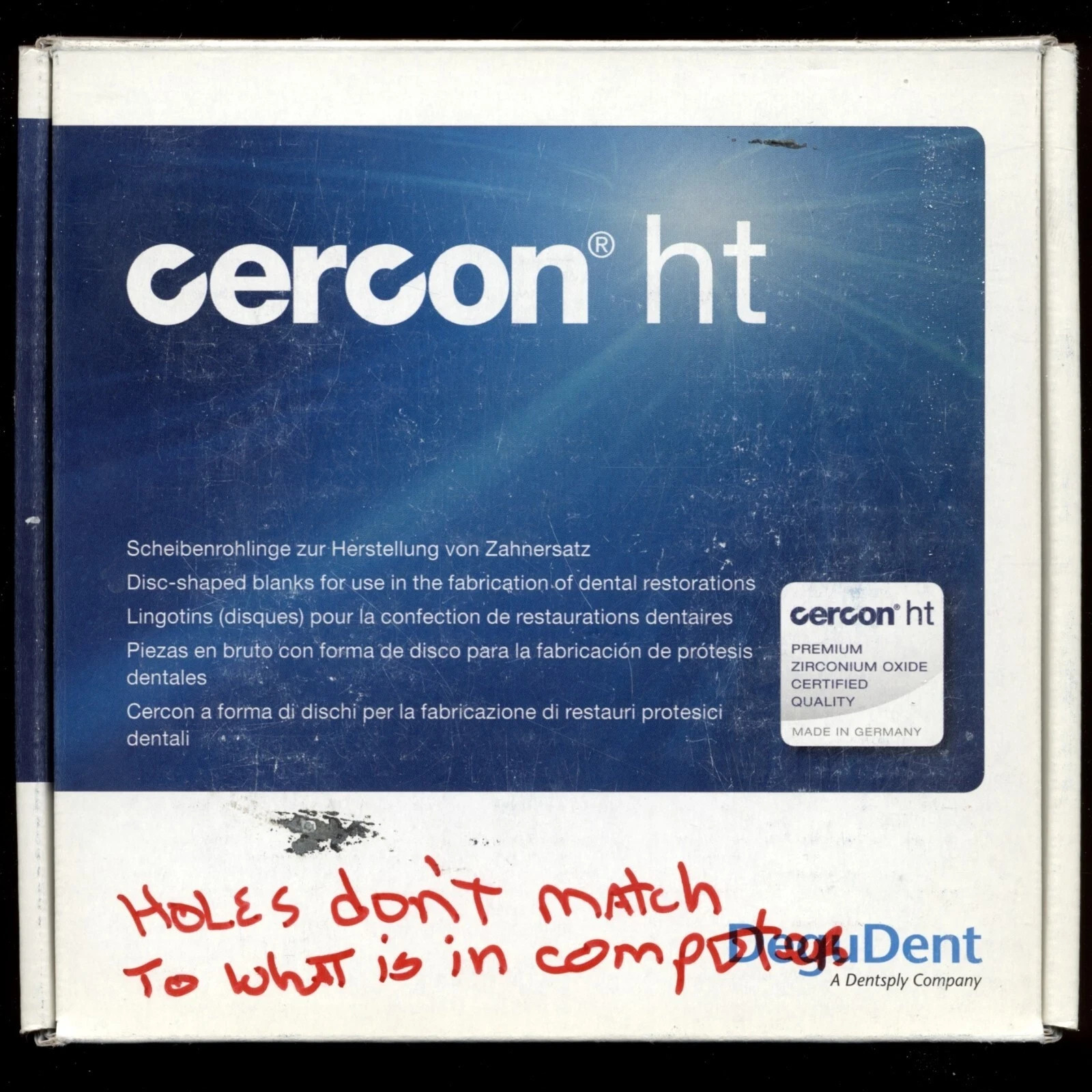 Used Dentsply DeguDent Cercon ht Zirconia Disc Blank 98×12 mm 12-B3 Use by 2023