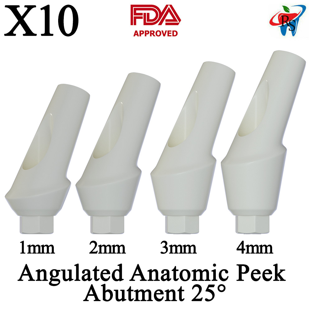 10pcs DSl Angulated Abutments Anatomic Peek With Screws 25° Internal Hex