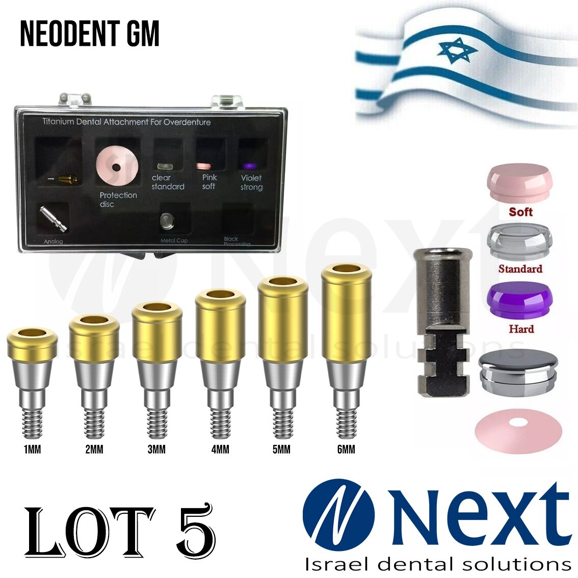 LOTx5 Dental Abutment Flat attachment Neo Dent GM Grand Morse conical 1-6 mm set