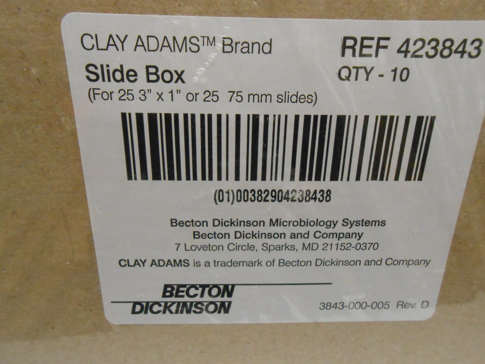 BECTON DICKINSON CLAY ADAMS SLIDE BOX REF # 423843