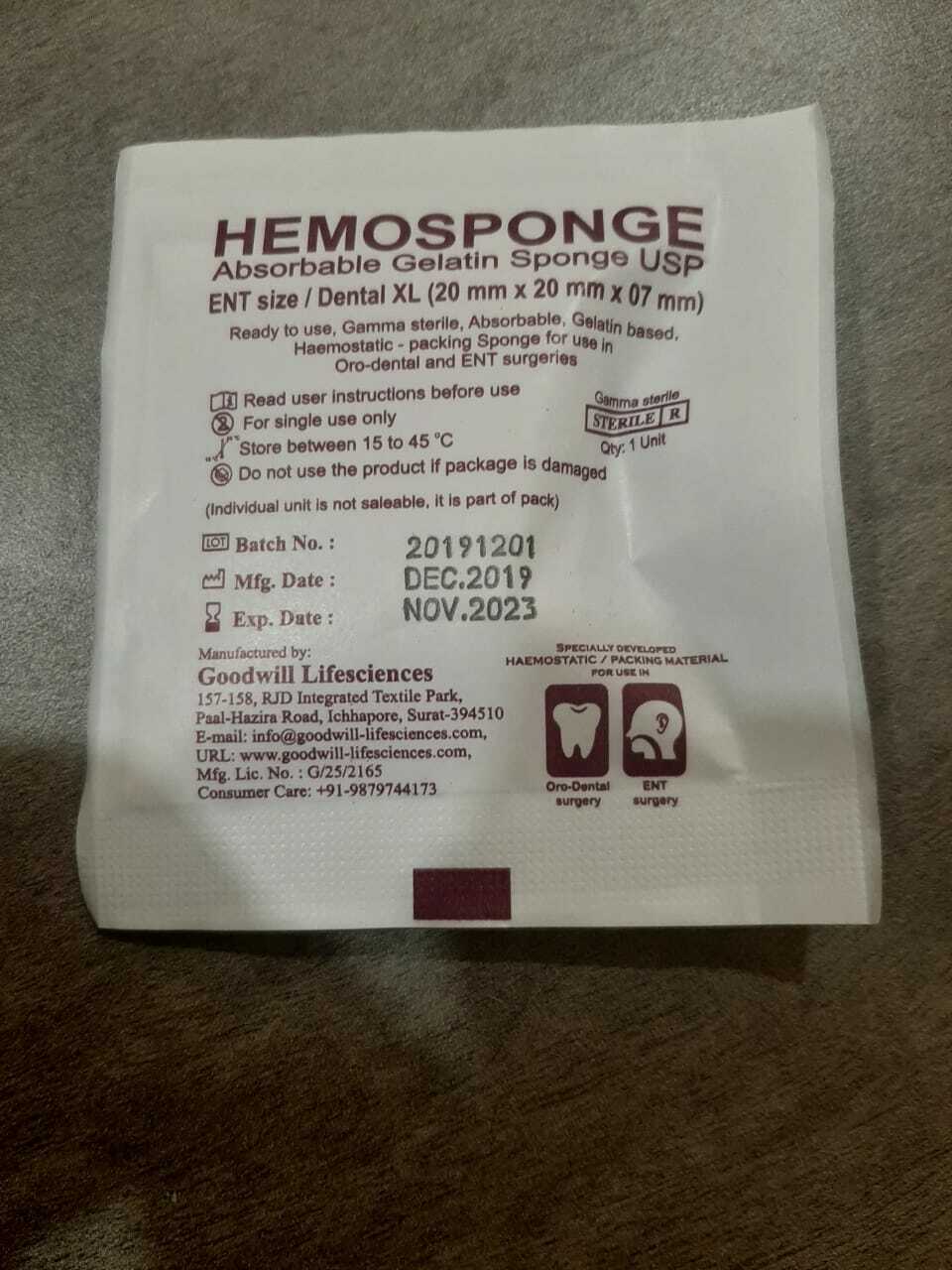 Dental Gelatin Sponges Absorbable Sterile Gelfoam Hemocollagene 10pcs ENT size