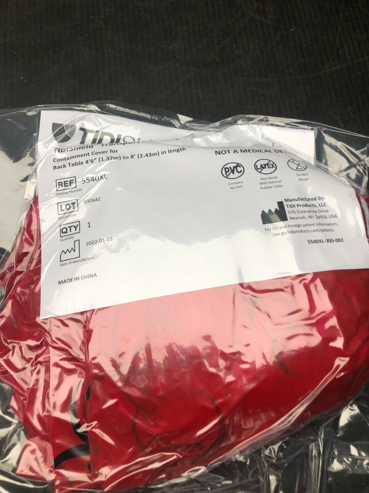 TIDI Shield Transport Containment Cover for Back Table up to 4’6 TO 8 , 5540XXL