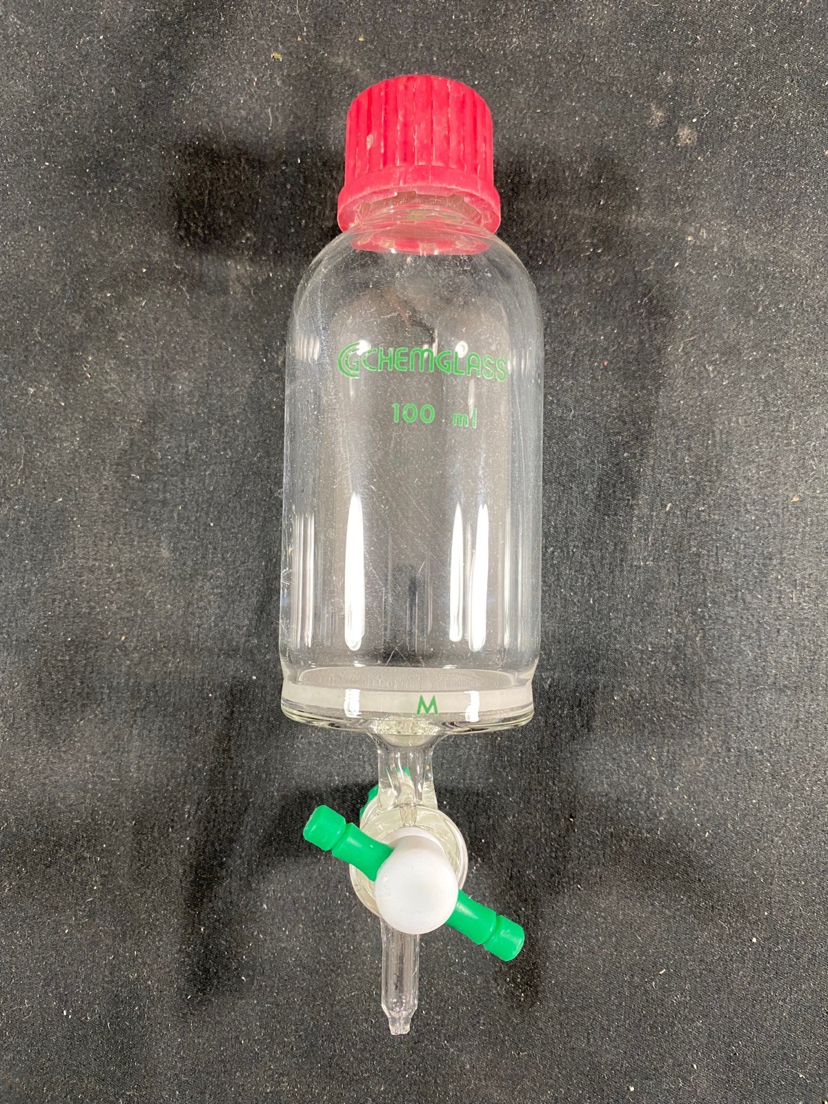 CHEMGLASS Glass 100mL GL-25 M Frit Luer Solid Phase Peptide Synthesis Vessel