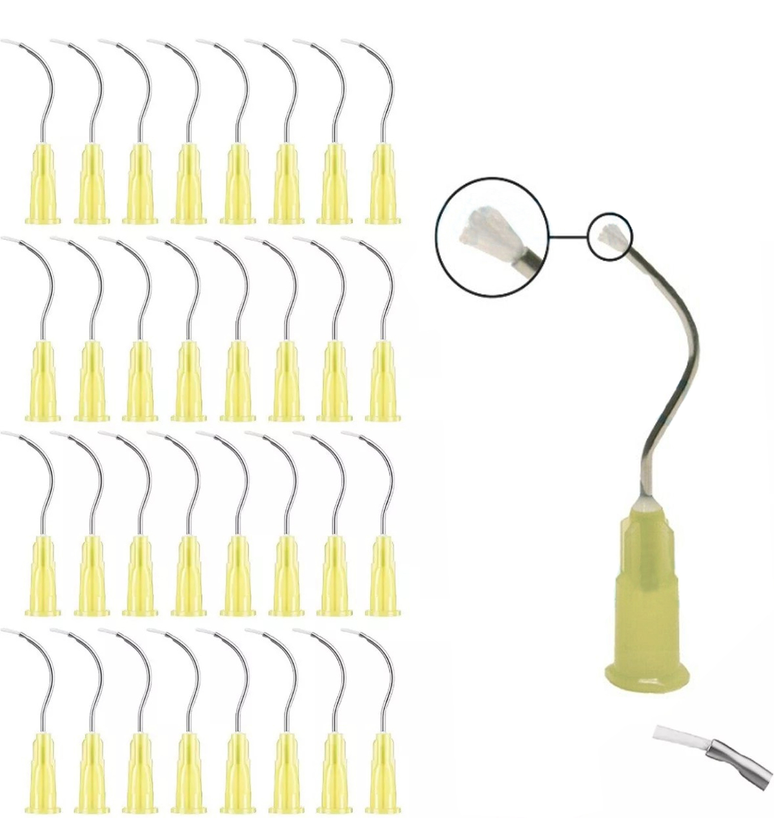 Dental Hemostatic Delivery Bent Tips with Brush End 19G, Stat-Flo Type 100Pc/Box
