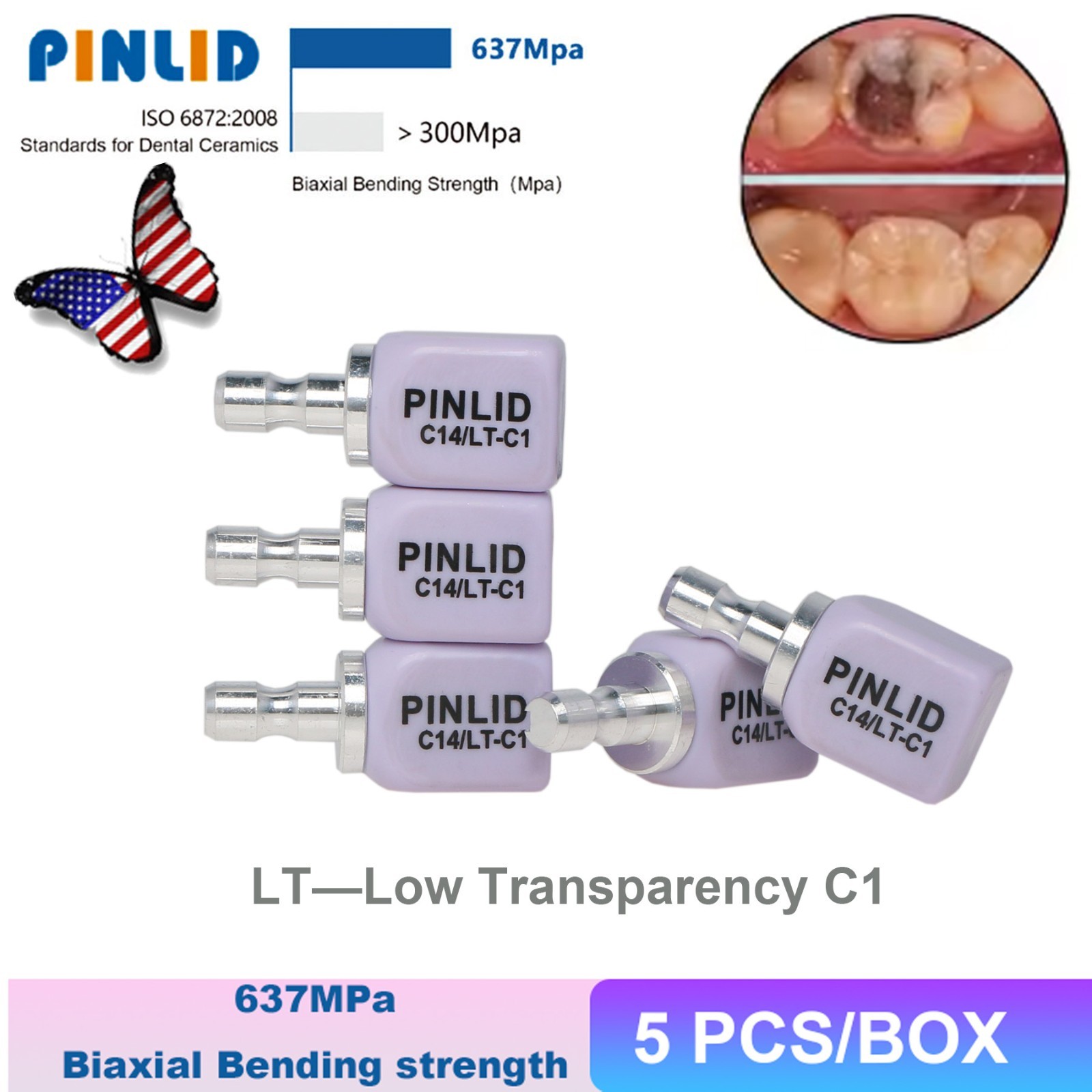 US Dental IPS e.max CAD/CAM C14 LT Lithium Disilicate Blocks CEREC 5 Pcs / Box