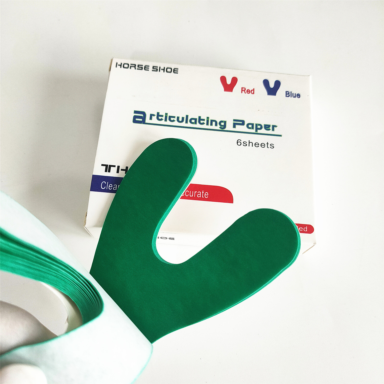 Dental Articulating Paper Horseshoe Thick Strips Blue Red/Green For Denture