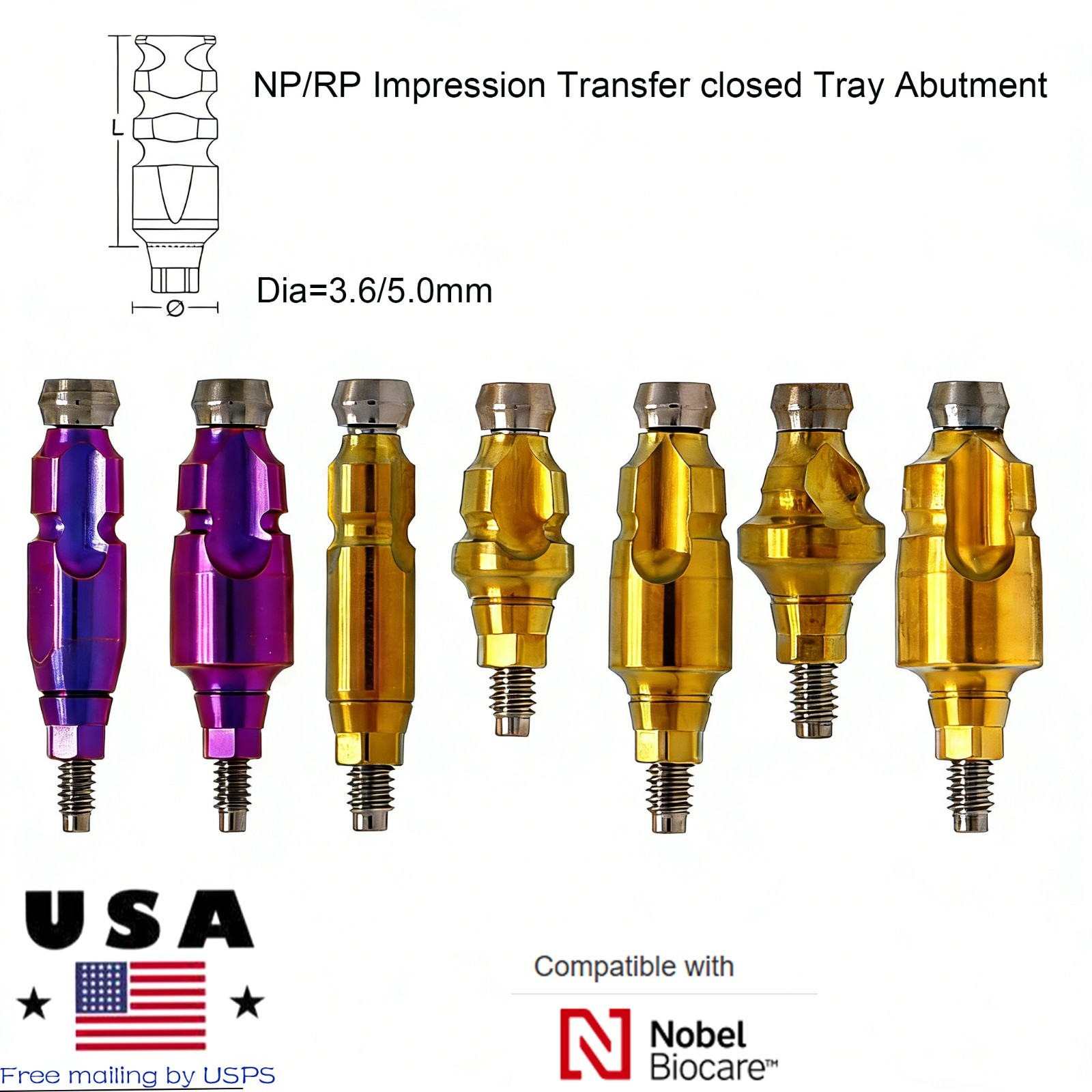 US Fits NobelActive NP RP Impression Coping Open Closed Tray Conical Transfer