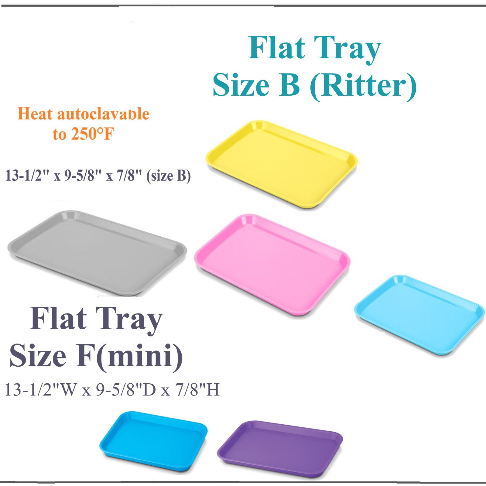 Dental Flat Tray Size F (Mini)/Size B Autoclavable Procedure Instrument Plastic