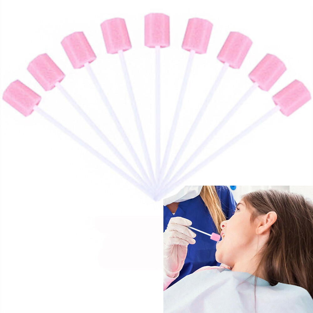100Pcs Disposable Mouth Care Sponge Stick Tooth Cleaning Sponge Swab Oral Care