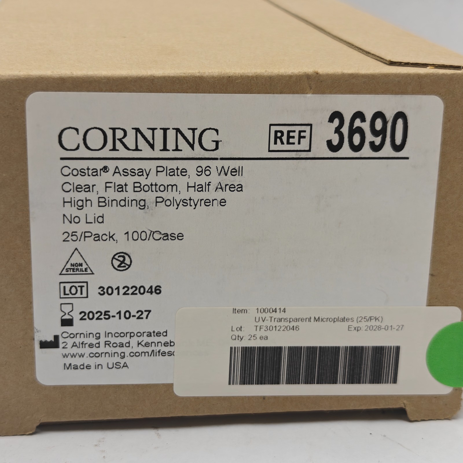 (25) CORNING COSTAR 96-Well Clear F-Bottom Half Area PS Assay Plate w/o Lid 3690