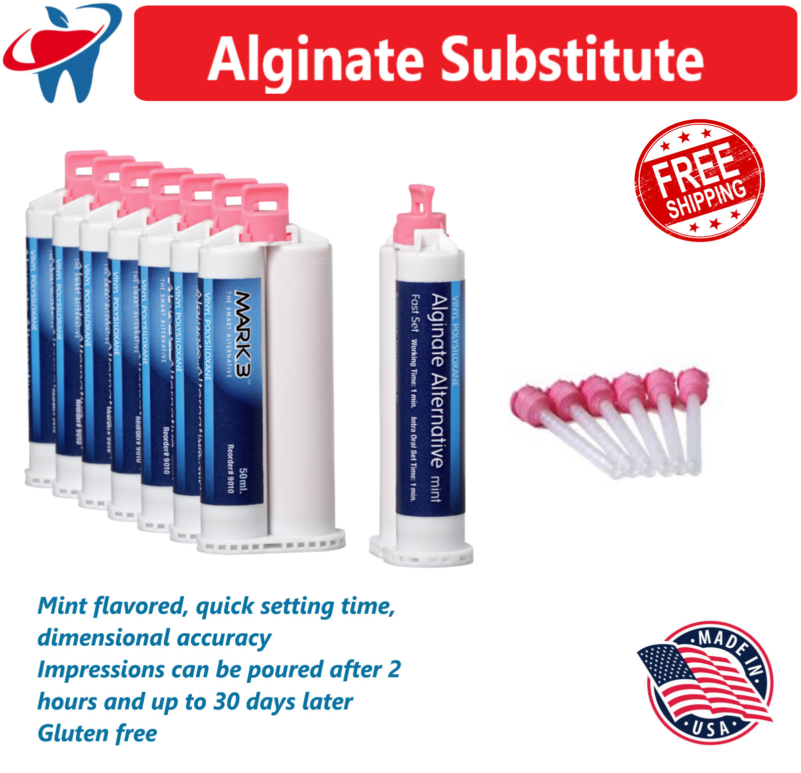 Dental VPS Alginate Substitute Alternative Up to 8 x 50mL Cartridges, Fast Set