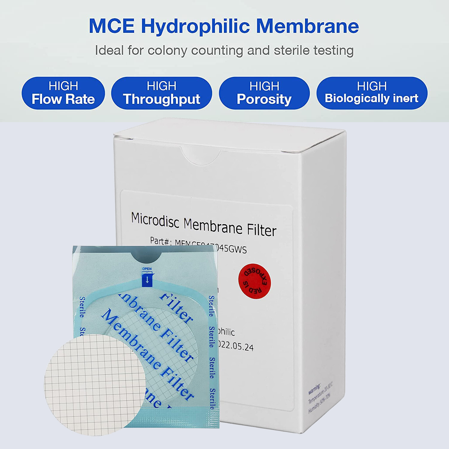 4000pcs 2mL Clear/Amber Vials Pre-slit 9-425 Caps, MCE Gridded Membrane Filters