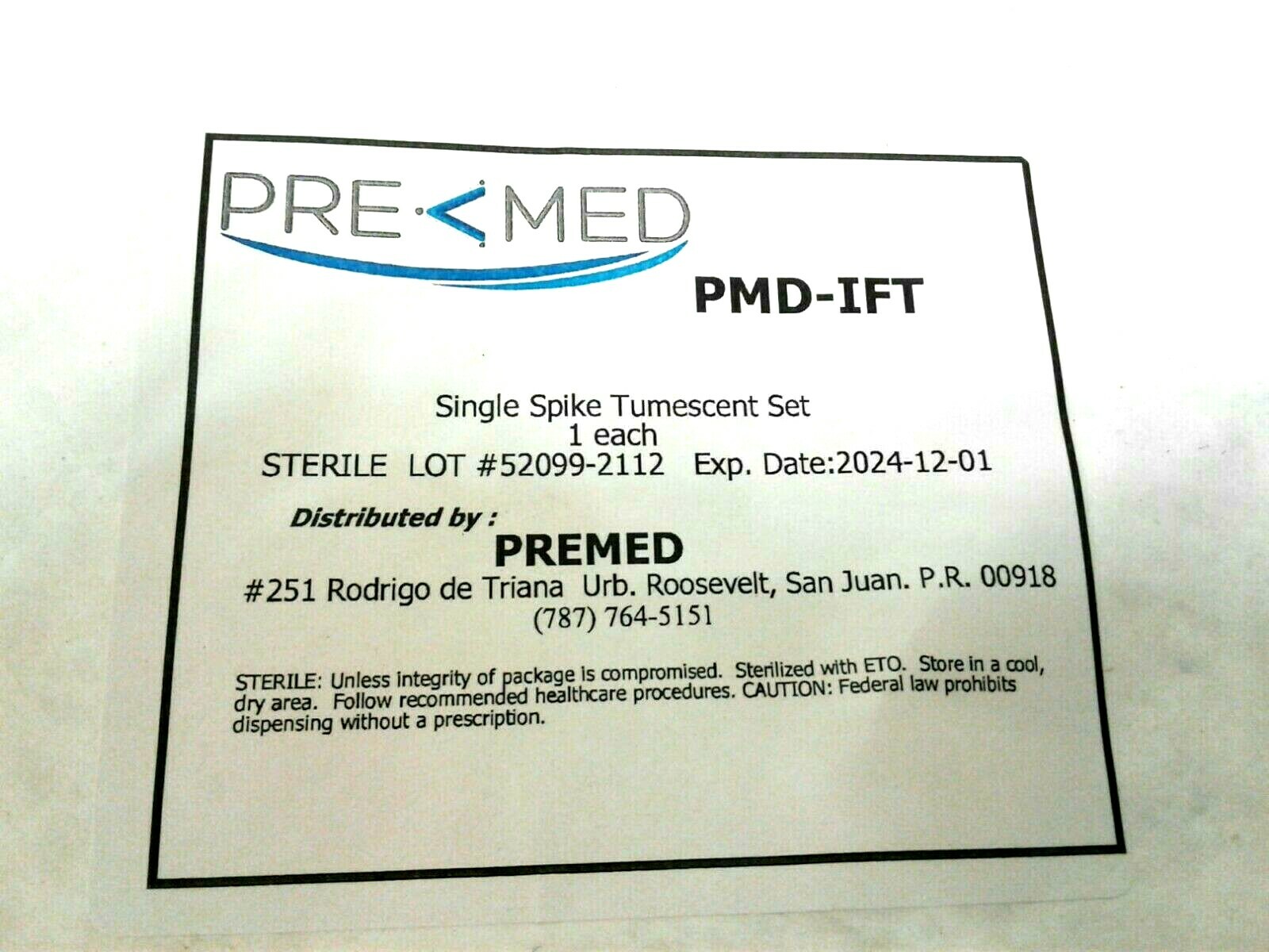 PREMED PMD-IFT SINGLE SPIKE TUMESCENT SET Qty 1 Exp. 2024-12-01