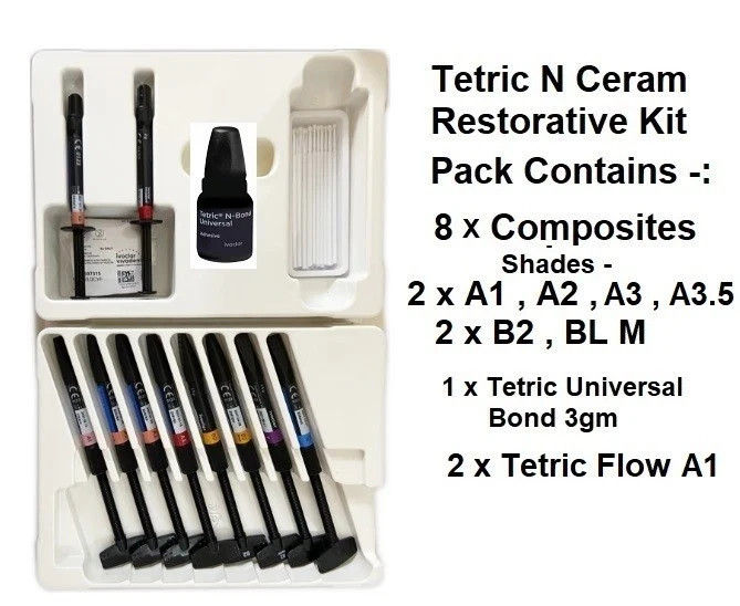 Dental TETRIC N COLLECTION LC Bonding & 2 Flow Restorative Pack 8 Composite , FS
