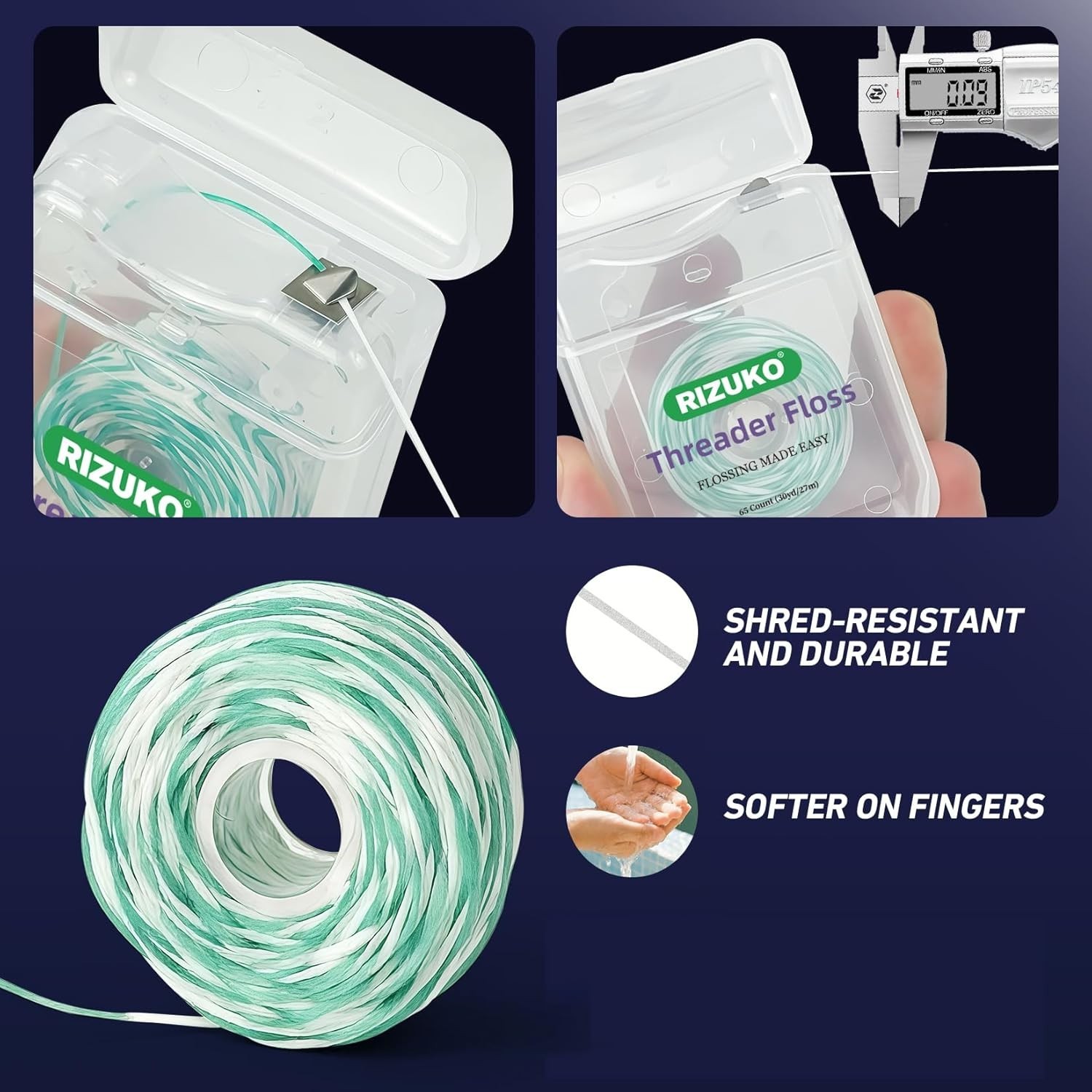 Threader Floss,2-in-1 Dental Floss for Braces, Bridges & Implants,Easy Threading